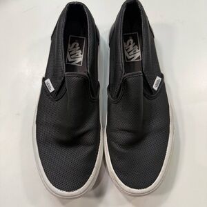 Vans Black Black Leather Perf Slip On Sneakers Men’s Size 8 Women’s Size 9.5